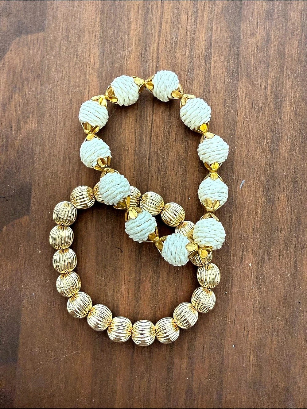 White & Gold Beaded Bracelet Set